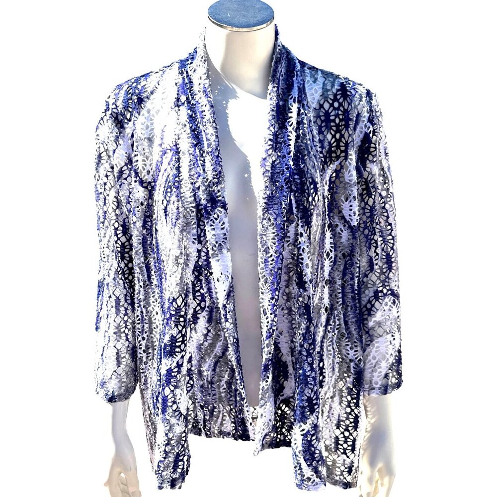 Chicos Traveler Collection Open Front Net Cover Up Elegant Breezy Layering Piece - Picture 10 of 11